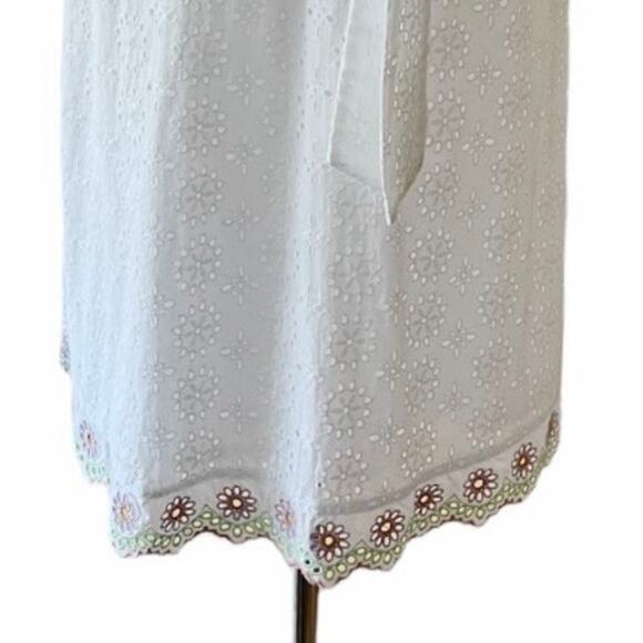ROLLER RABBIT Luca Caftan Dress White Eyelet Embroidery Scalloped Floral Small - Picture 6 of 11